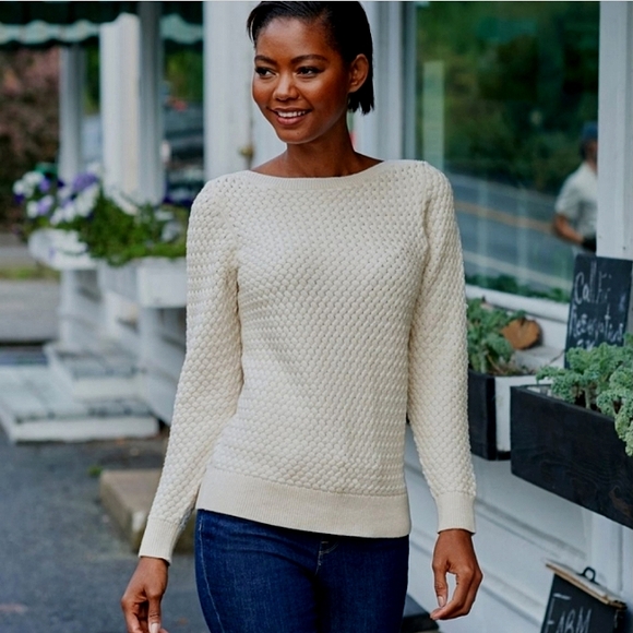 L.L. Bean Basketweave Boatneck Sweater - Picture 1 of 5
